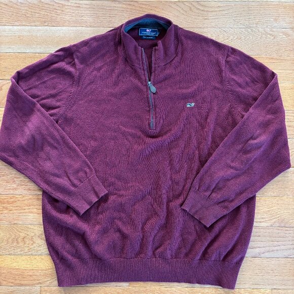 Vineyard Vines Sweater Mens XL Cotton Cashmere Blend 1/4 Zip Maroon Red Pullover - Picture 1 of 7